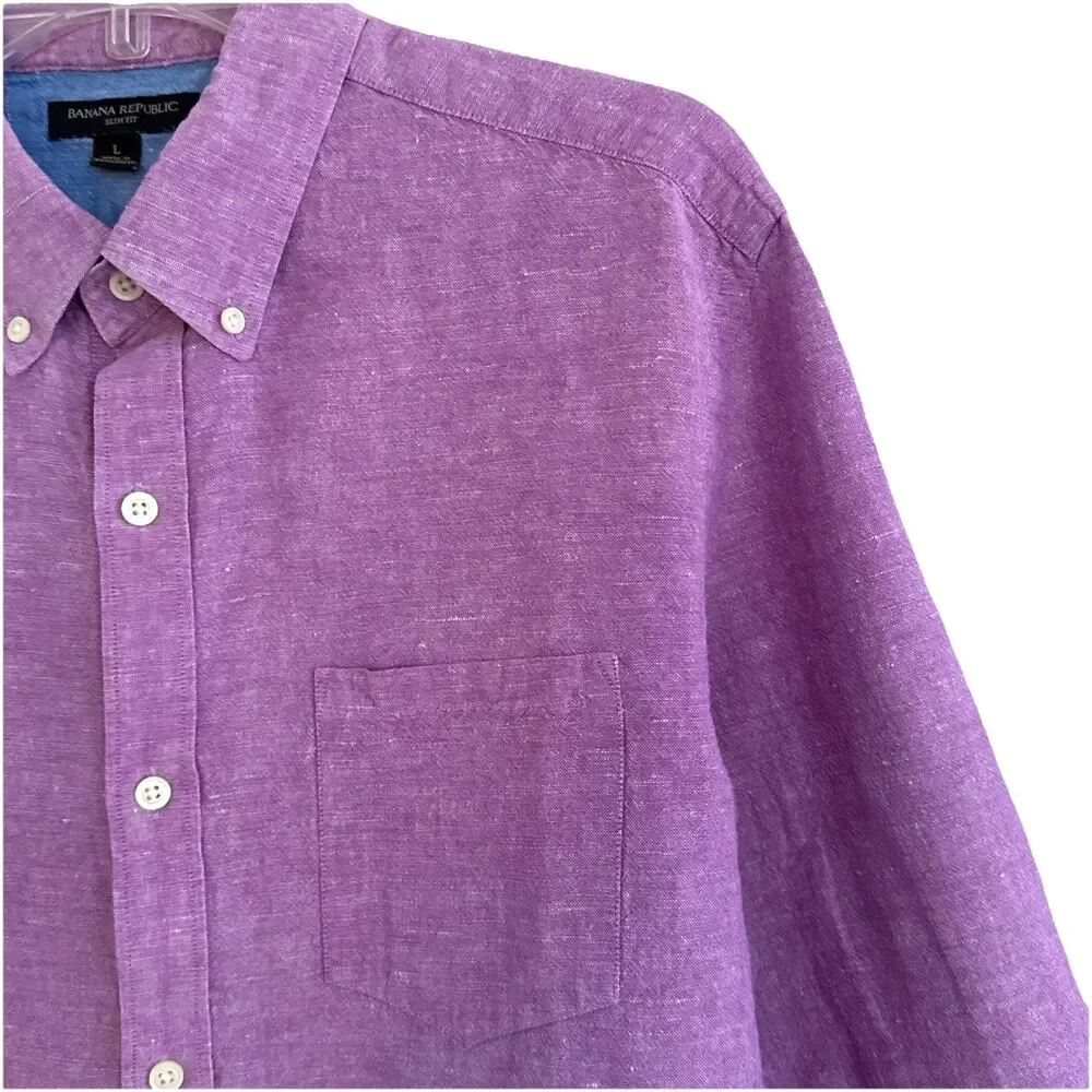 Banana Republic Slim Fit Linen Button Down Shirt Mens Size L Raspberry Coastal